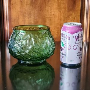 Vntg E.O. Brody Green Textured Glass Squat Vase made in Cleveland Ohio